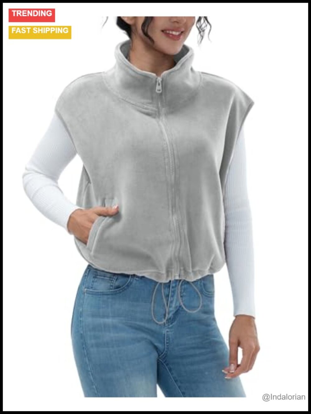 Women's Full Zip Fleece Vest Warm Winter Sleeveless Stand Collar Sherpa Crop